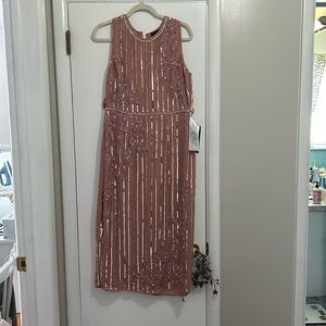 MAC DUGGAL Dress Size 10 Evening Gown Sequin Pink Stripe Embellished Beaded NEW